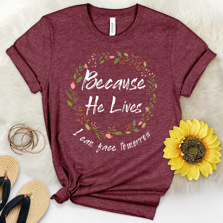 Because He Lives Summer Wreath Heathered Tee