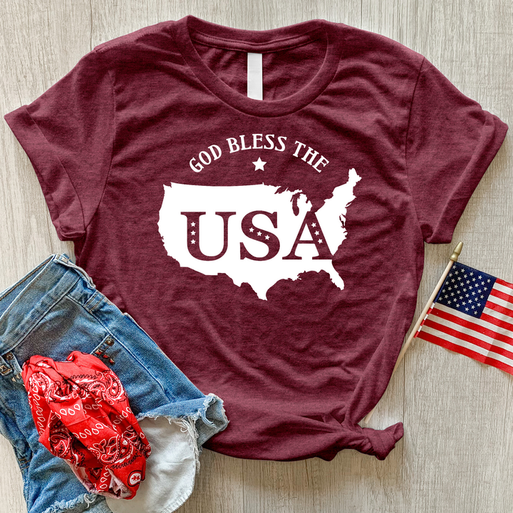 God Bless USA Outline Heathered Tee