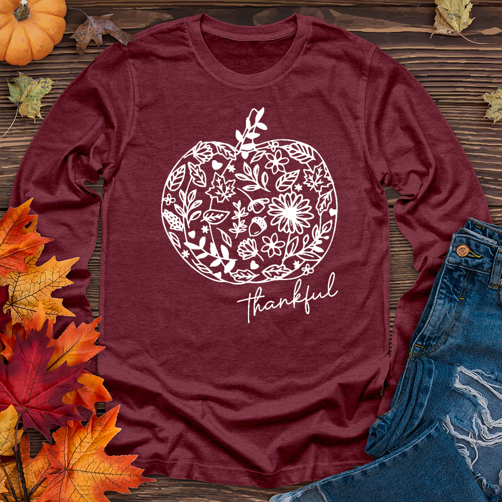 Thankful Flower Pumpkin Long Sleeve Tee