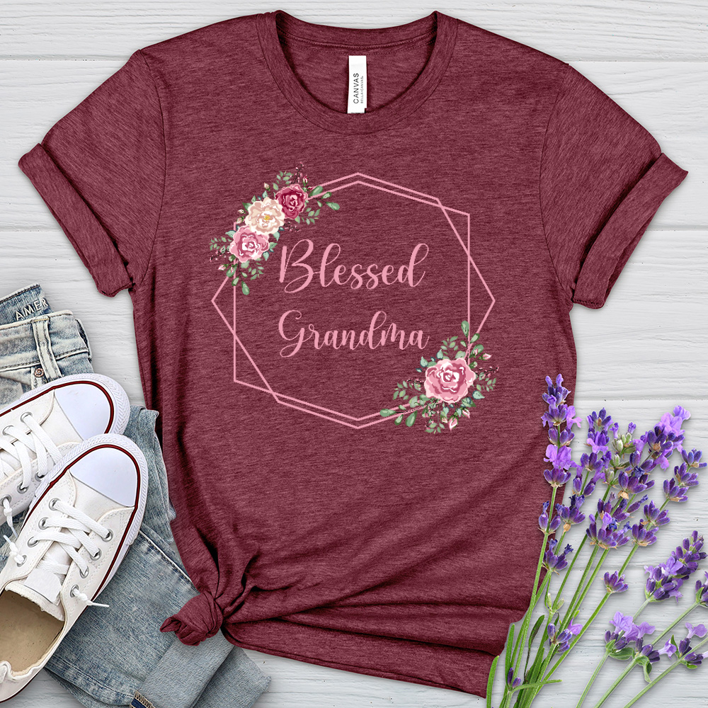 Blessed Grandma Pink Roses Heathered Tee