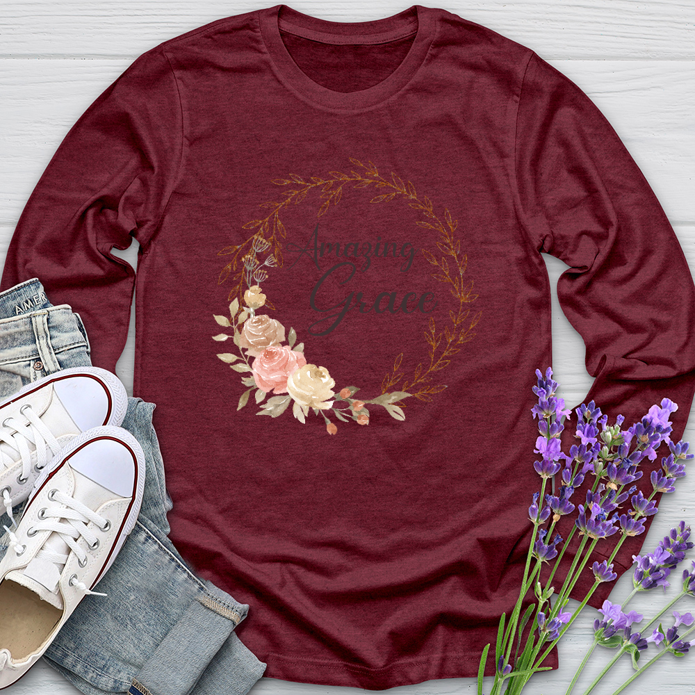 Amazing Grace Floral Wreath Long Sleeve Tee