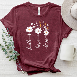 Faith Hope Love Floating Paw Prints Heathered Tee