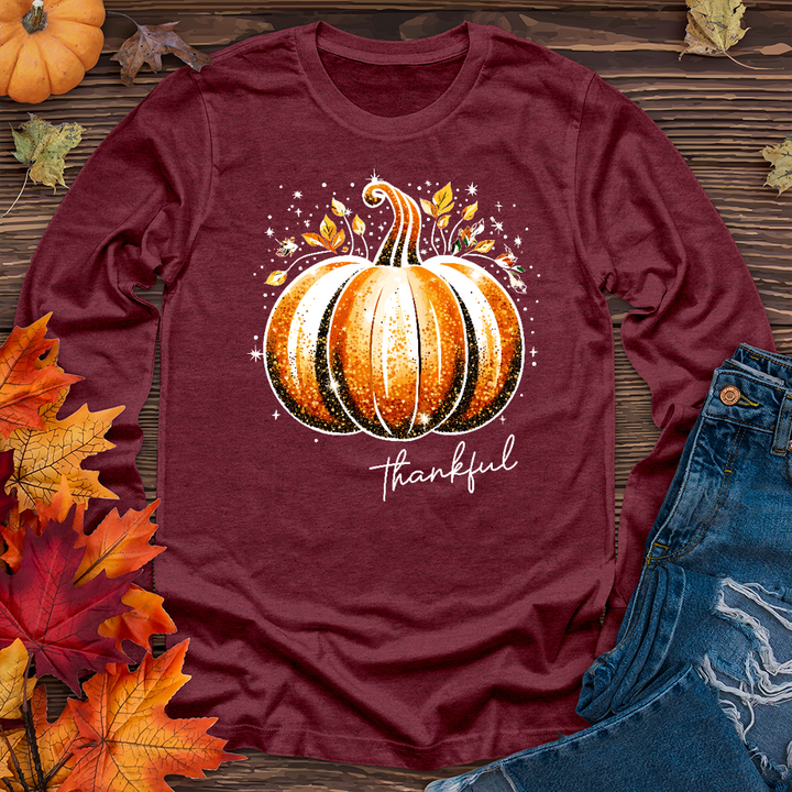 Thankful Glitter Pumpkin Long Sleeve Tee