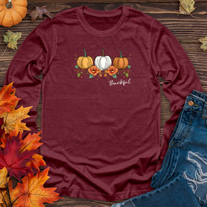 Vintage Cozy Floral Trio Pumpkins Long Sleeve Tee