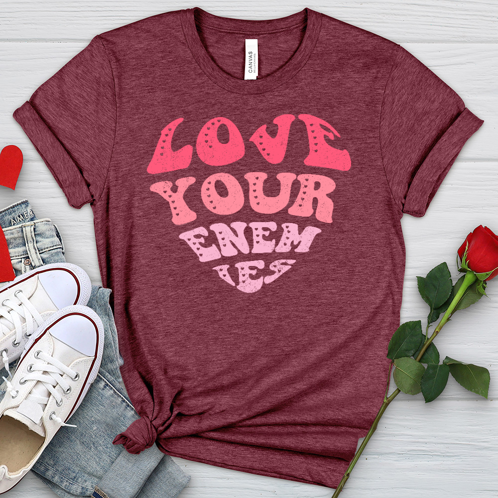 Love Your Enemies Pink Heathered Tee