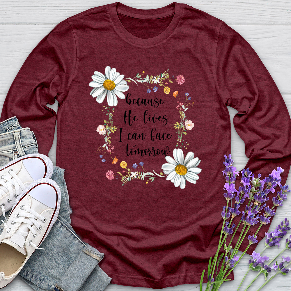 Because He Flower Patch Long Sleeve Tee