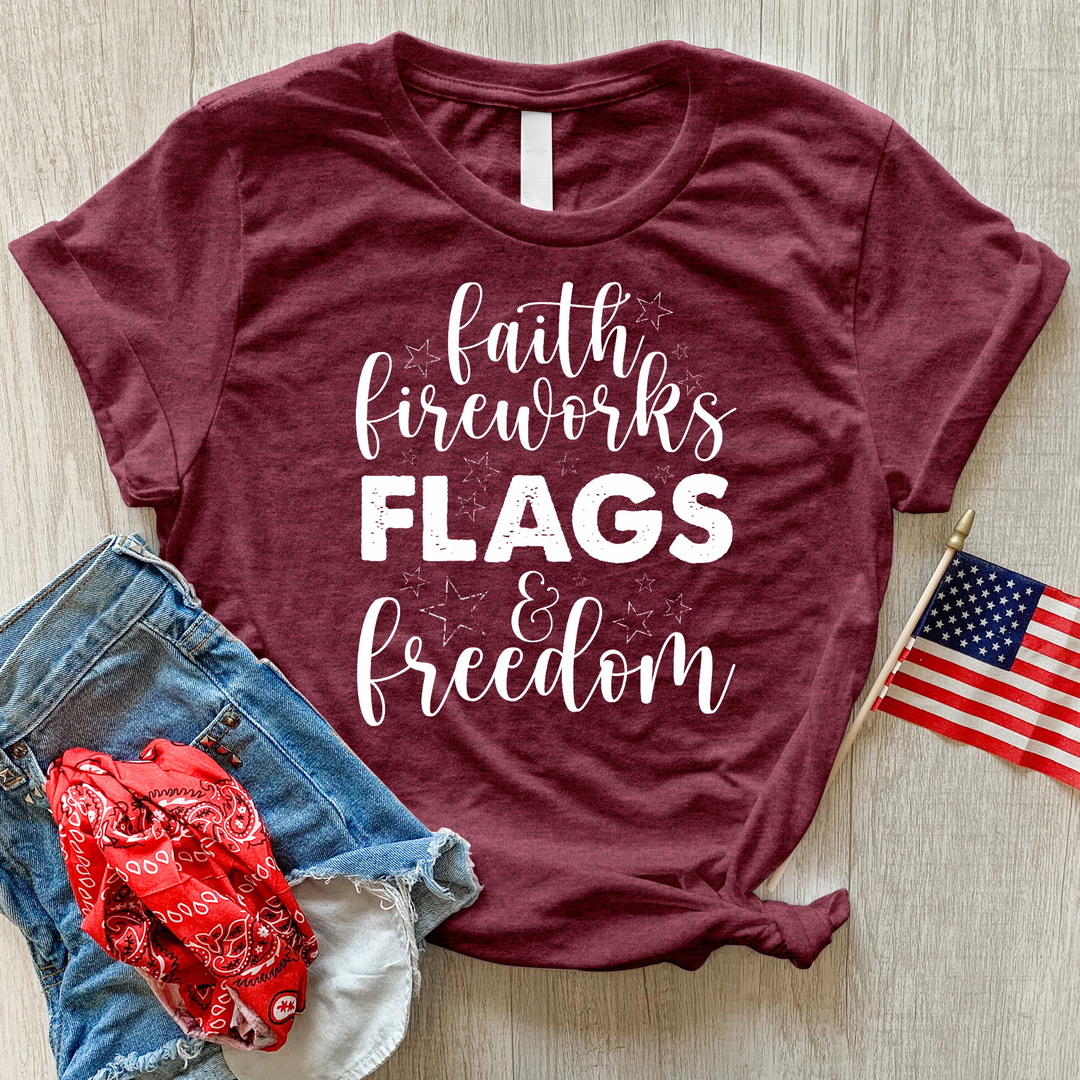 Faith Fireworks Flags & Freedom Heathered Tee