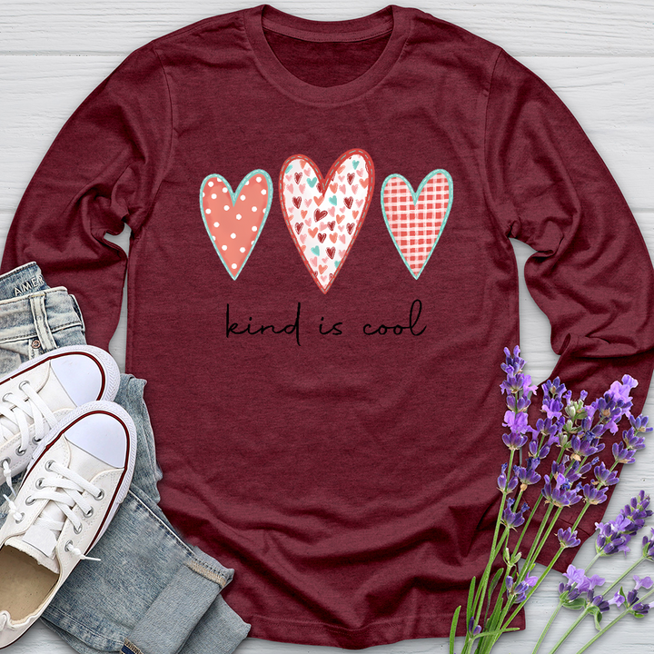 Kind Is Cool Pink Hearts Long Sleeve Tee