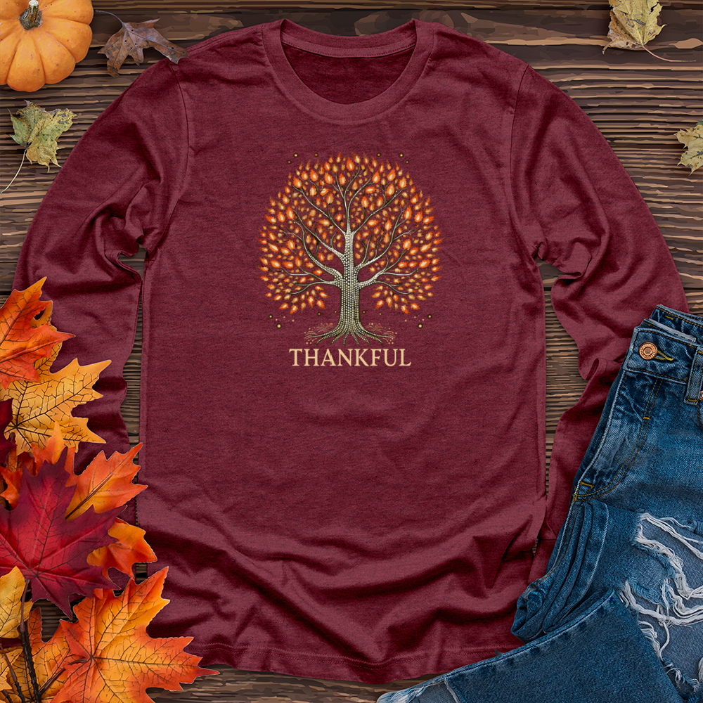 Glimmering Bonfire Fall Themes Tree Long Sleeve Tee