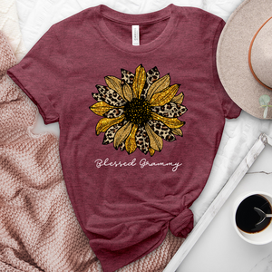 Blessed Grammy Leopard Sunflower Heathered Tee