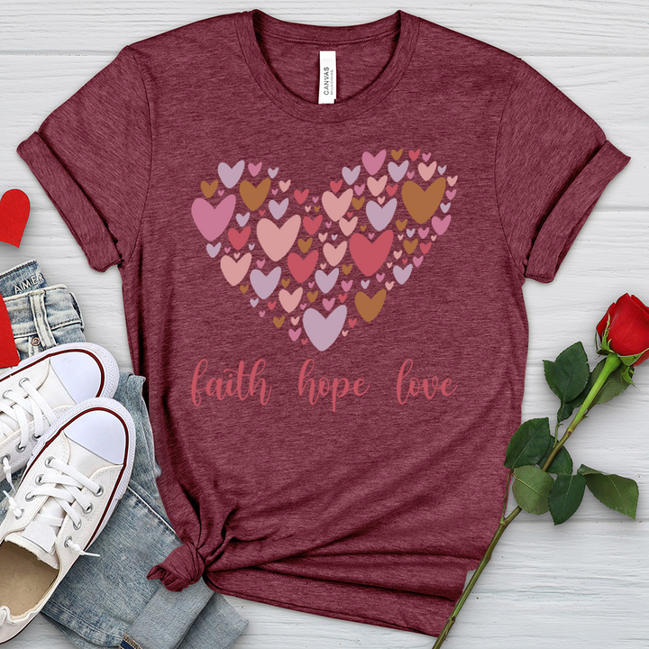 Faith Hope Love In Heart Heathered Tee