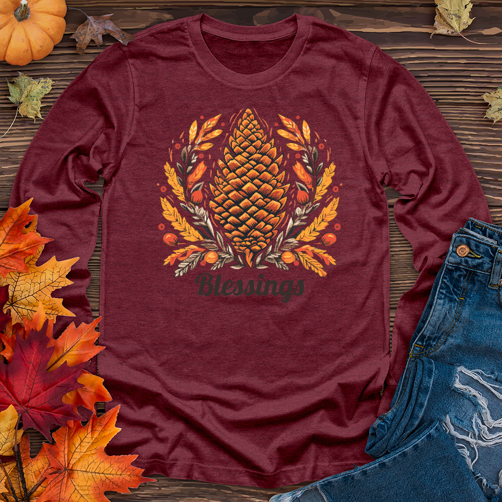 Herringbone Pinecone Blessings Long Sleeve Tee