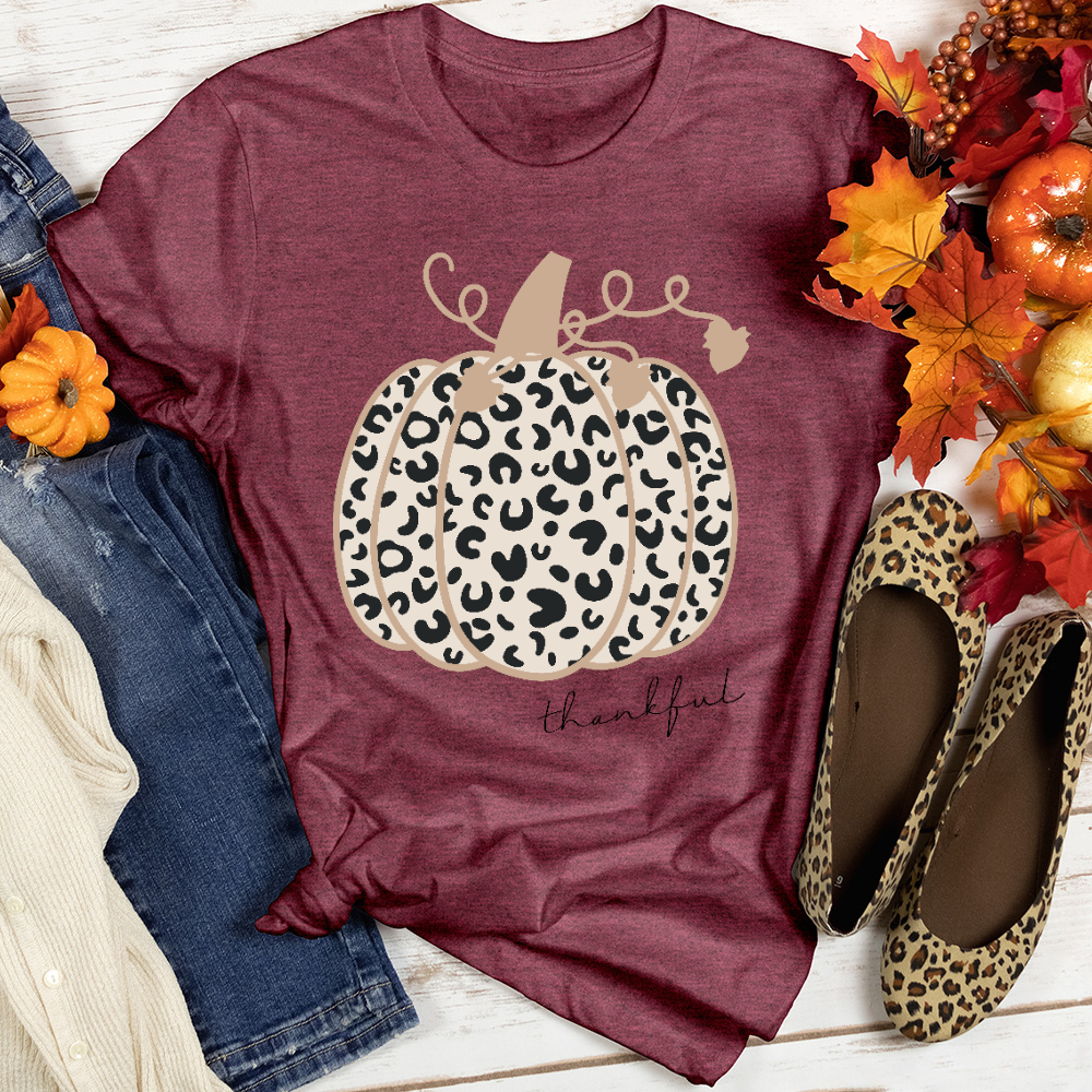 Thankful Leopard Pumpkin Heathered Tee