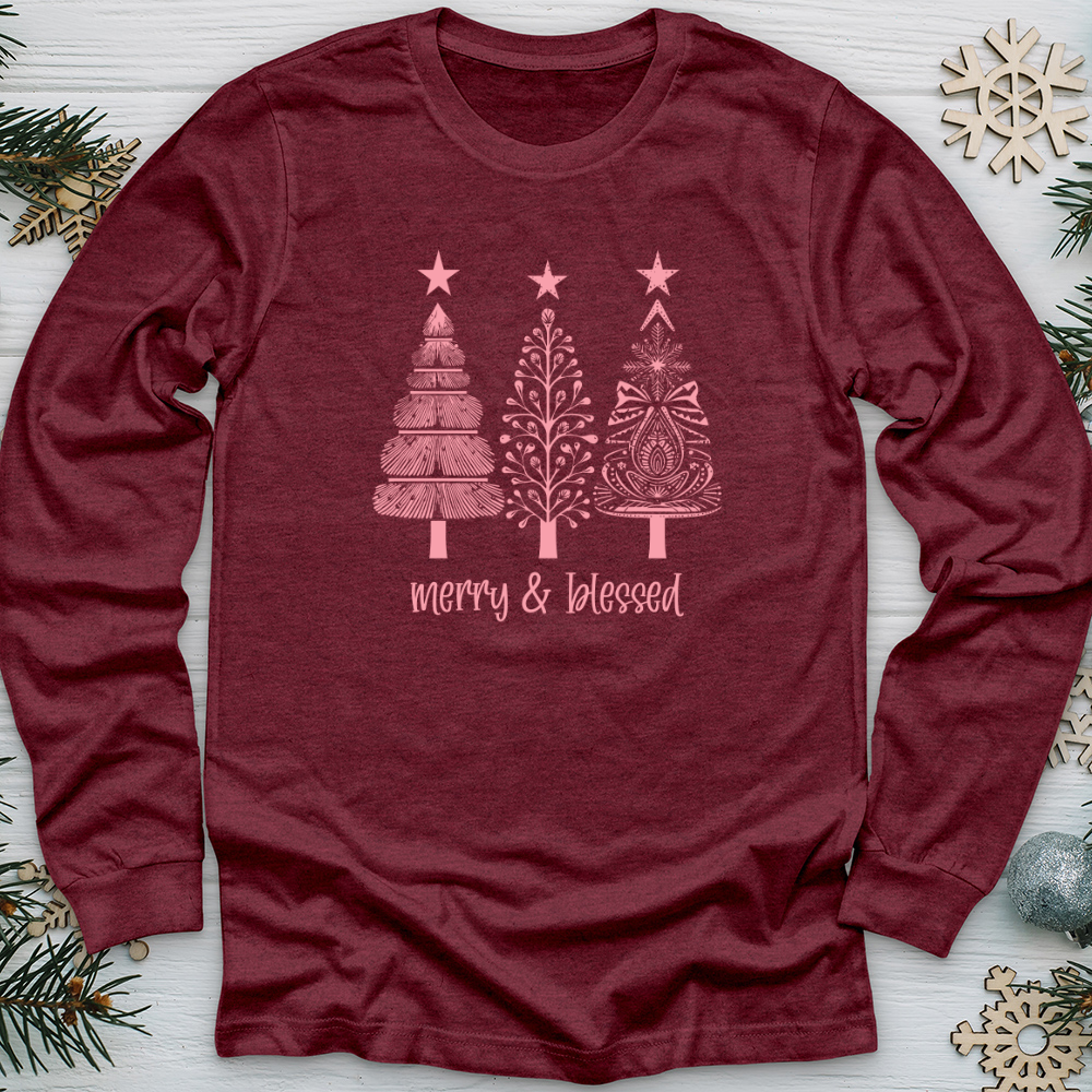 Retro Snowflake Pink Long Sleeve Tee