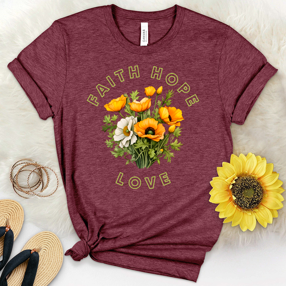 Faith Hope Flower Garden Heathered Tee