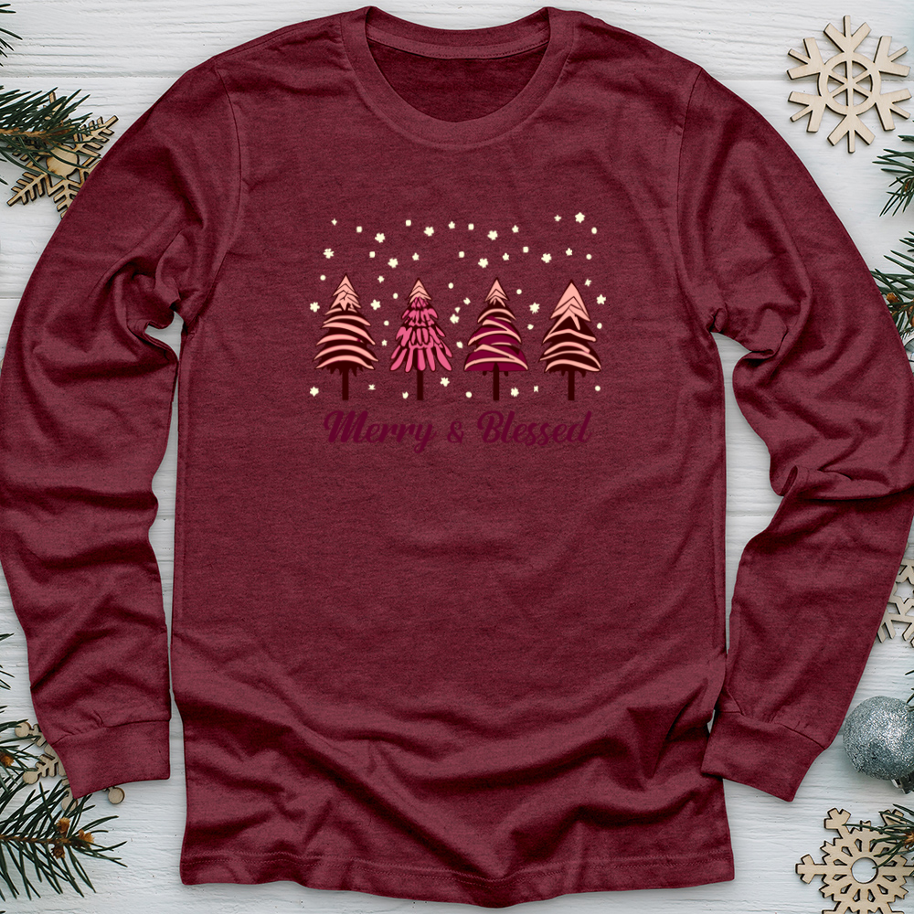 Merry & Blessed pink Tree Long Sleeve Tee