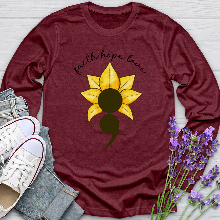 Faith Hope Love Semicolon Long Sleeve Tee