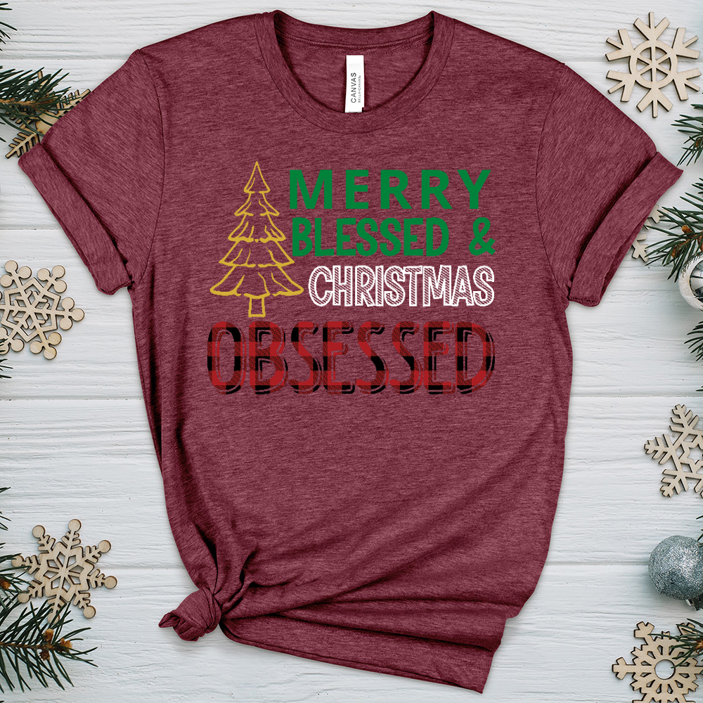 Merry Blessed and Christmas Obsessed Heathered Tee