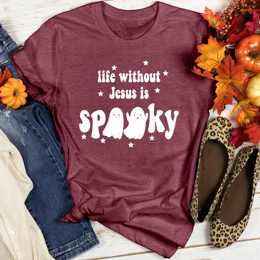 Life Without Jesus Is Spooky Heathered Tee