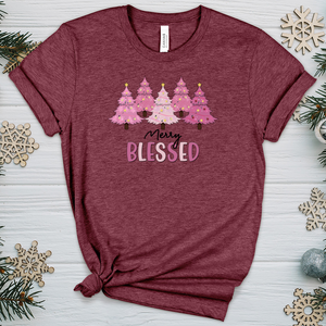 Merry Blessed Pink Tree Farm Heathered Tee