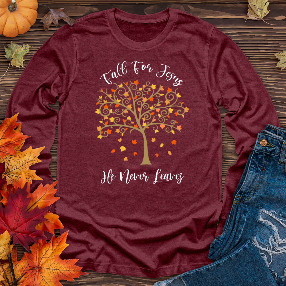 Fall For Jesus Autumn Scene Long Sleeve Tee