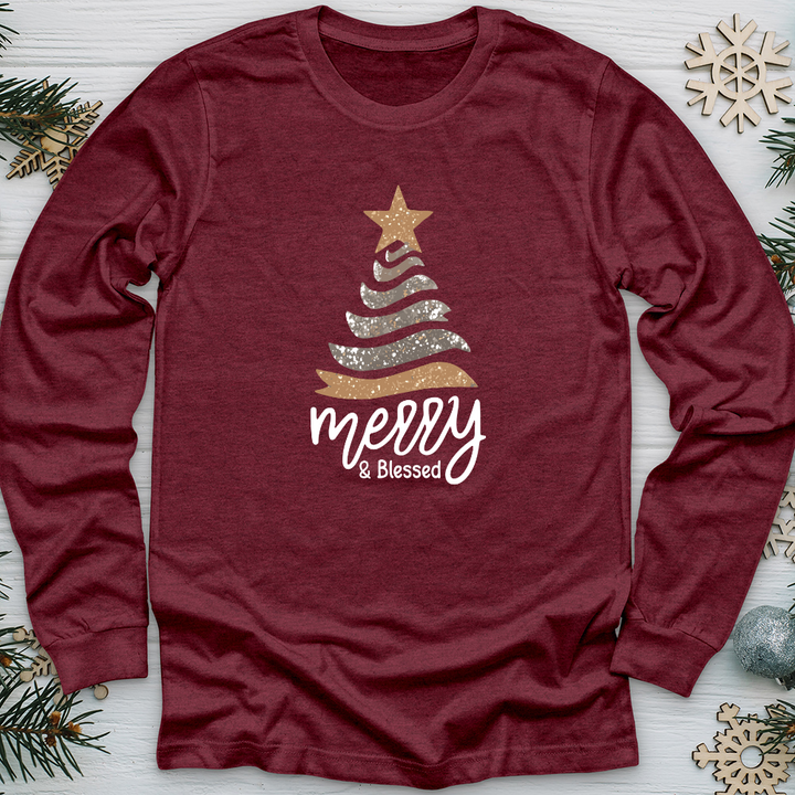 Merry & Blessed Sparkling Tree Long Sleeve Tee