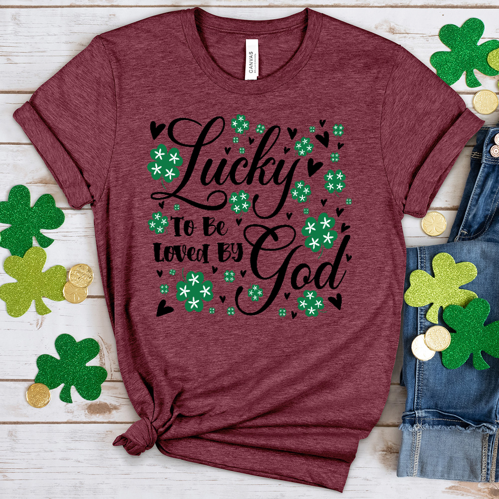 Lucky To Be Loved By God Heathered Tee