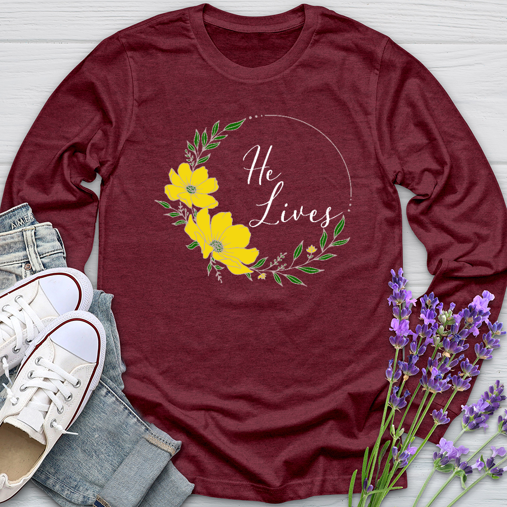 He Lives Flower Wreath Long Sleeve Tee