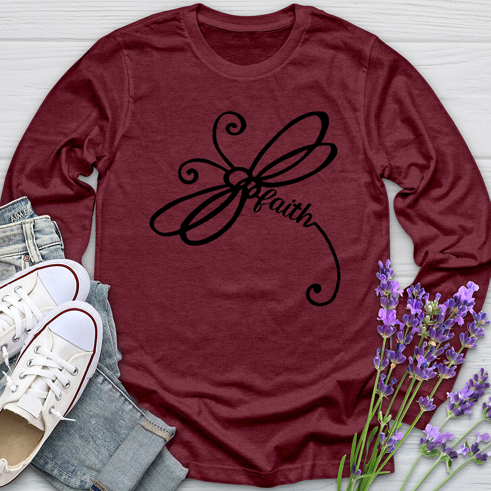 Faith Dragonfly Word Art Long Sleeve Tee