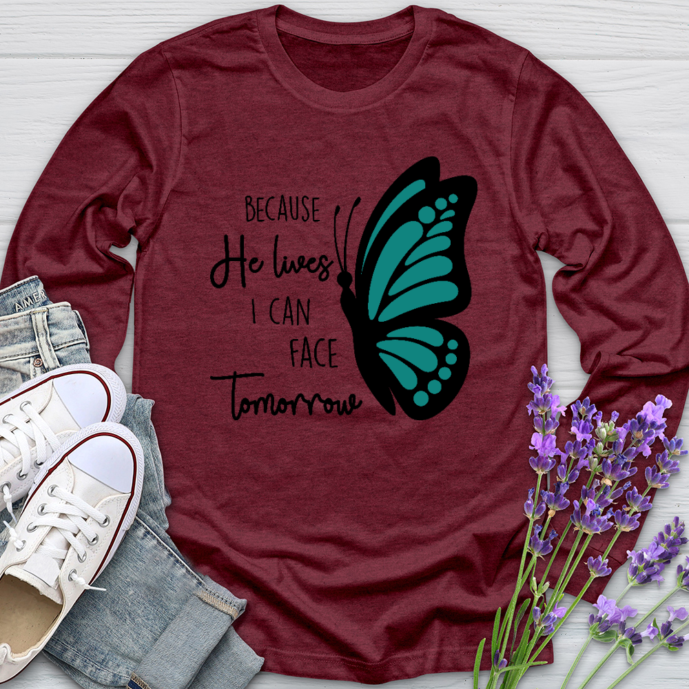 Because He Lives Butterfly 2 Long Sleeve Tee