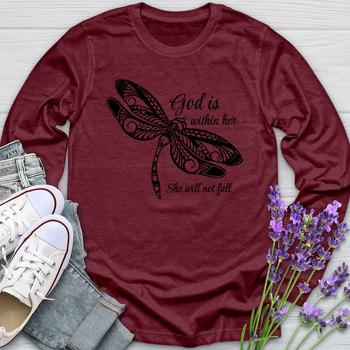 She Will Not Fall Dragonfly Long Sleeve Tee