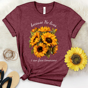 Because He Lives Sunflowers Heathered Tee