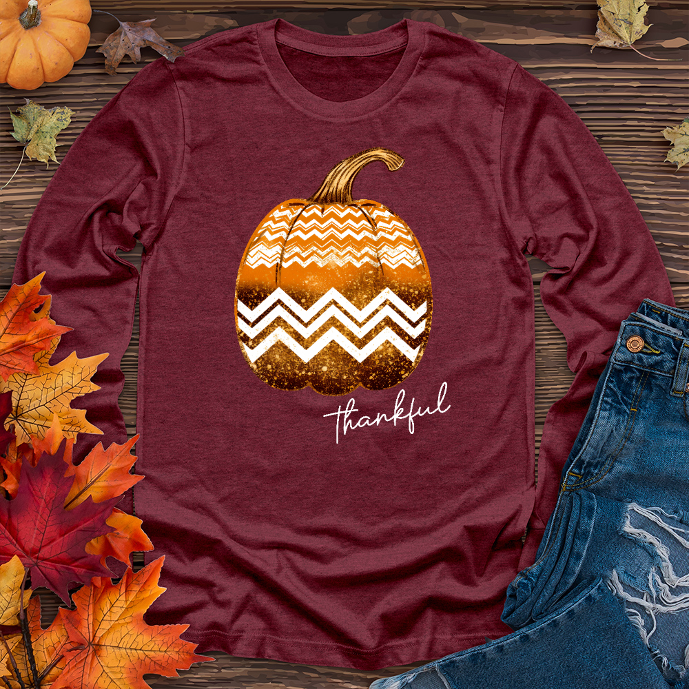 Thankful Gold Glitter Pumpkin Long Sleeve Tee