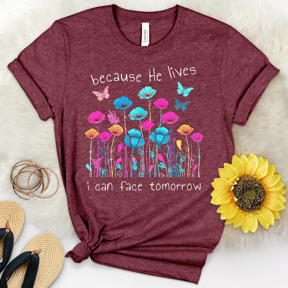 Because He Lives Neon Flowers Heathered Tee