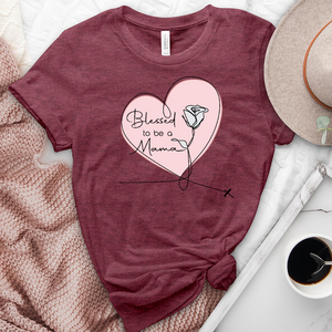 Blessed Mama Pink Heart Heathered Tee