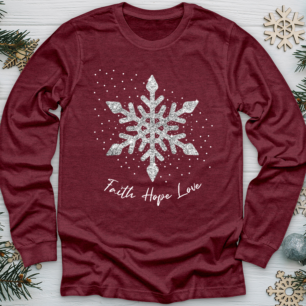 Faith Hope Love Silver Glitter Flake Long Sleeve Tee