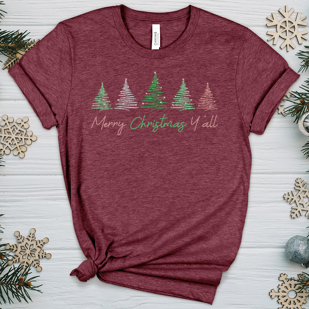 Merry Christmas Little Trees Heathered Tee