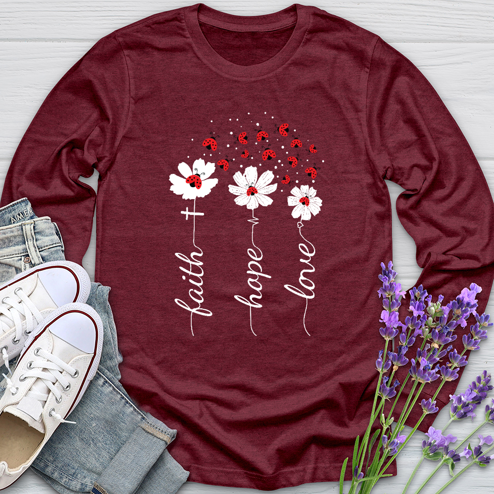 Faith Lady Bug Flowers Long Sleeve Tee