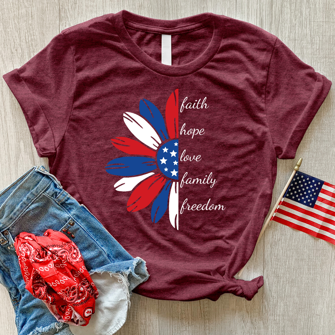 Faith Family Freedom Daisy Heathered Tee