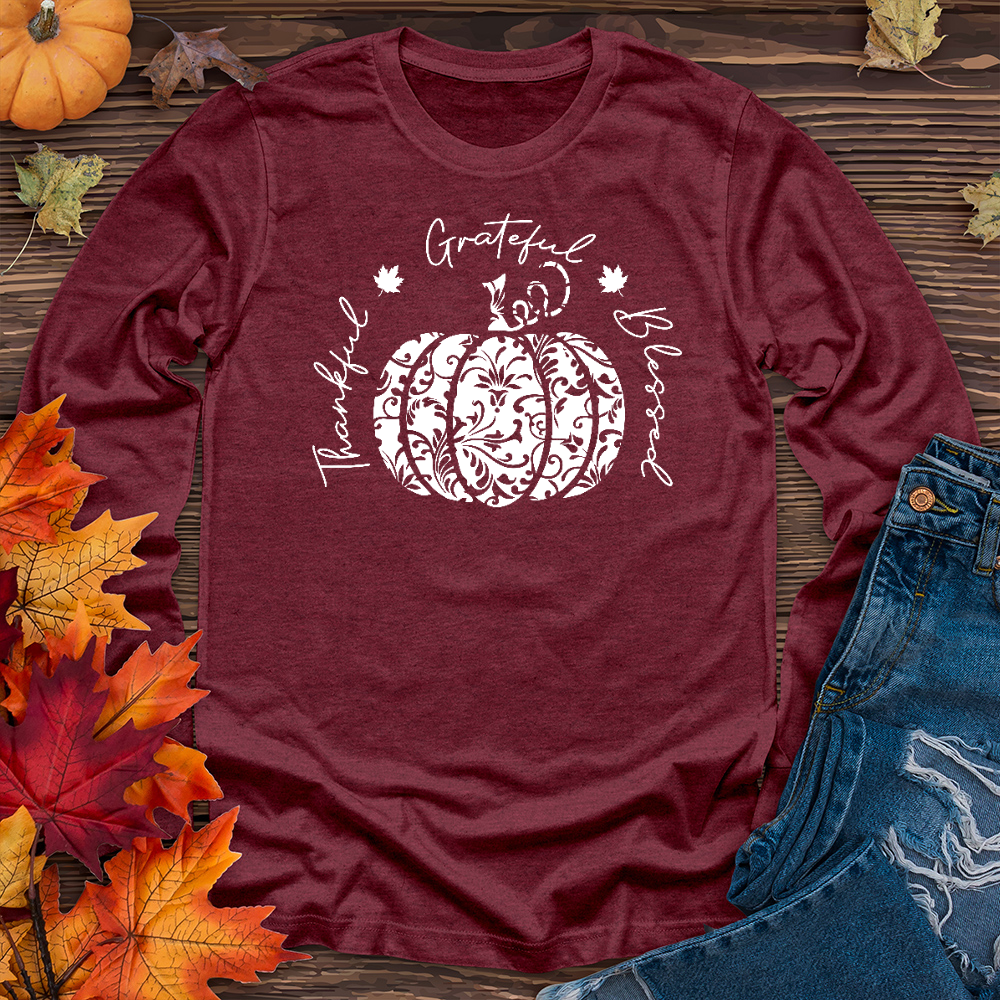 TGB White Floral Pumpkin Long Sleeve Tee