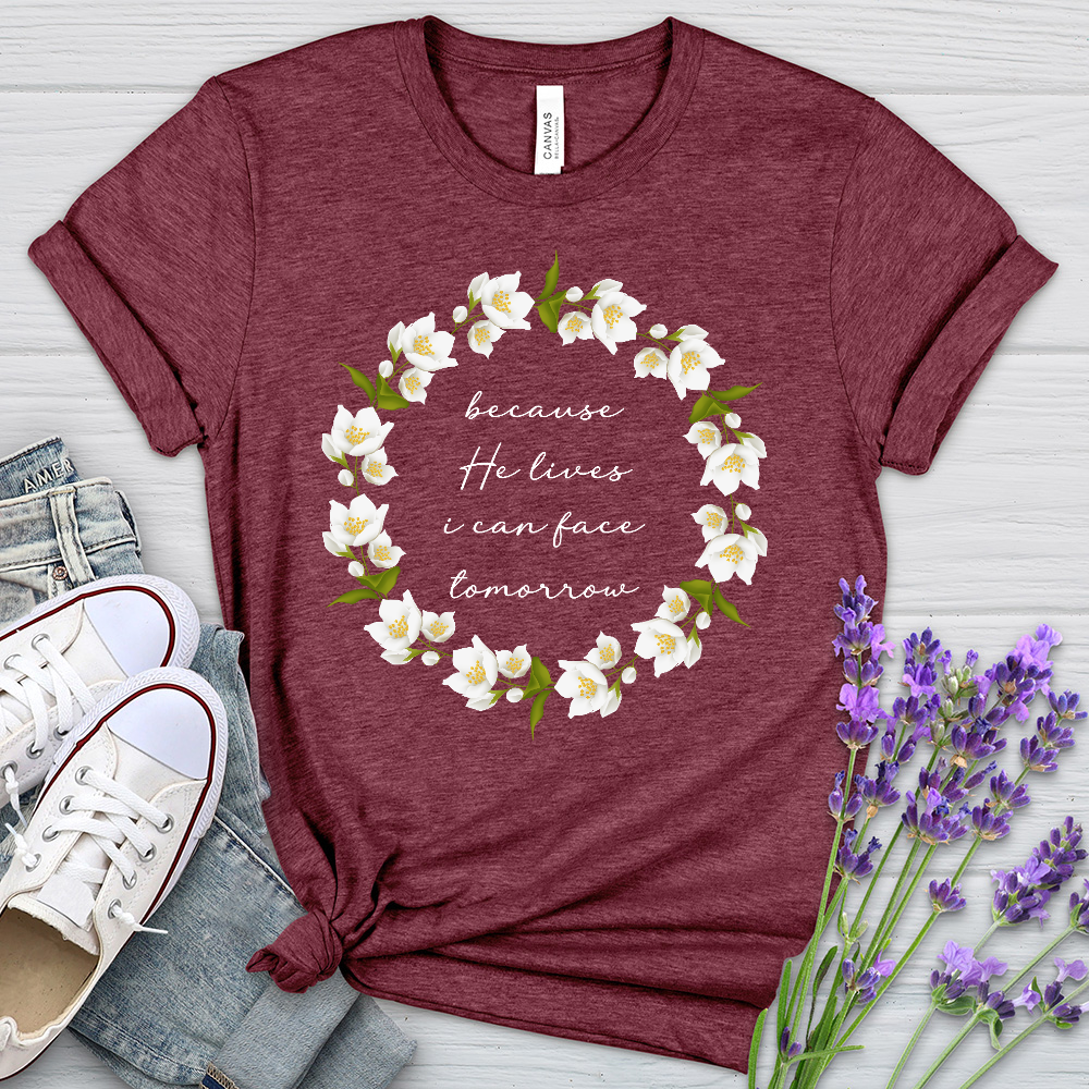 Because He Lives Wreath Heathered Tee