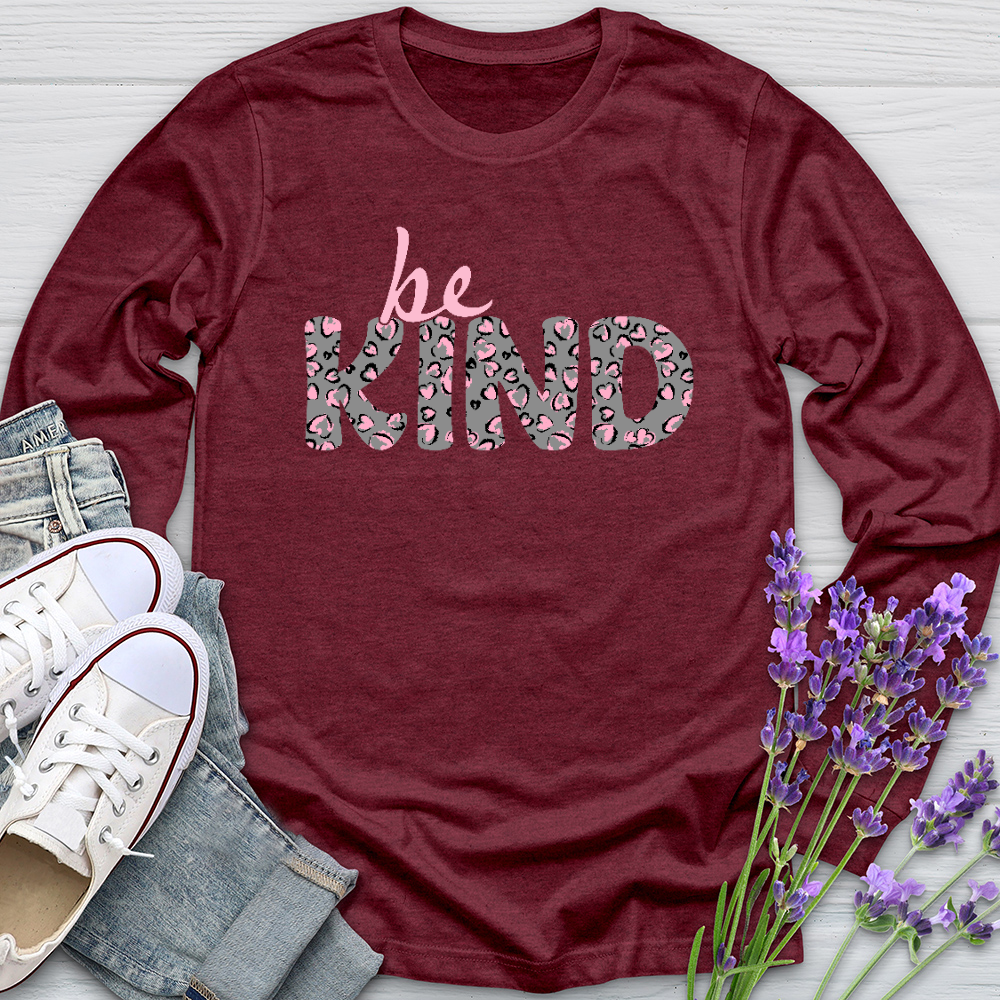 Be Kind Pink Leopard Print Long Sleeve Tee