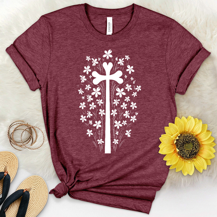 Cross Flower Scene Heathered Tee