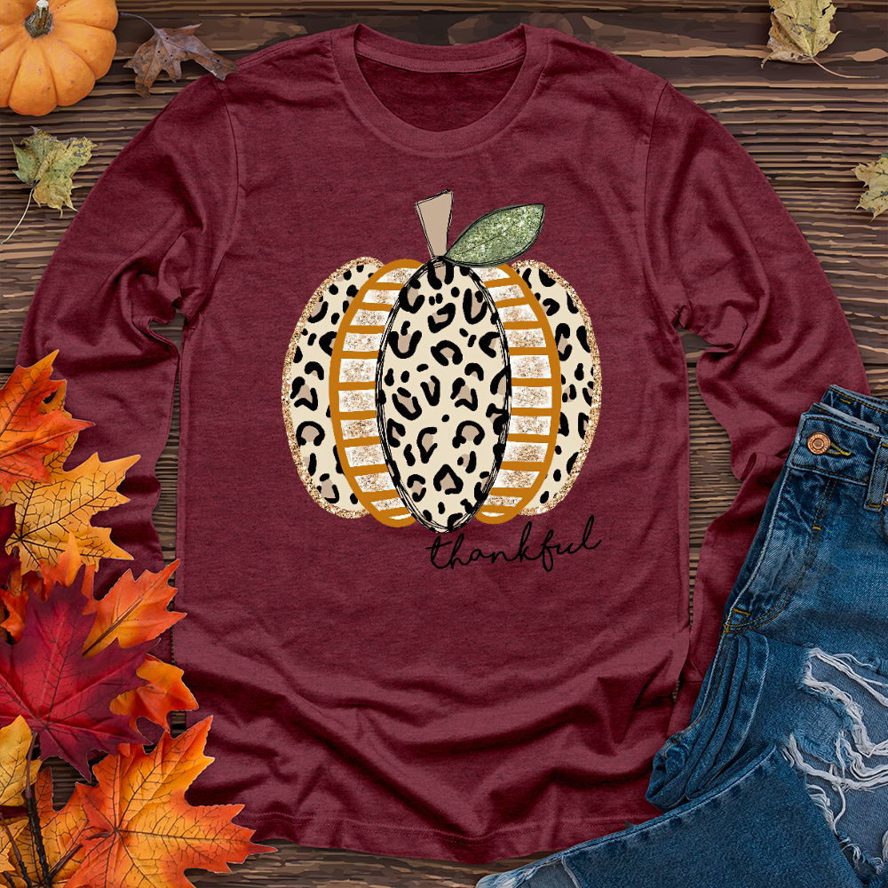 Thankful Leopard Spotted Pumpkin Long Sleeve Tee