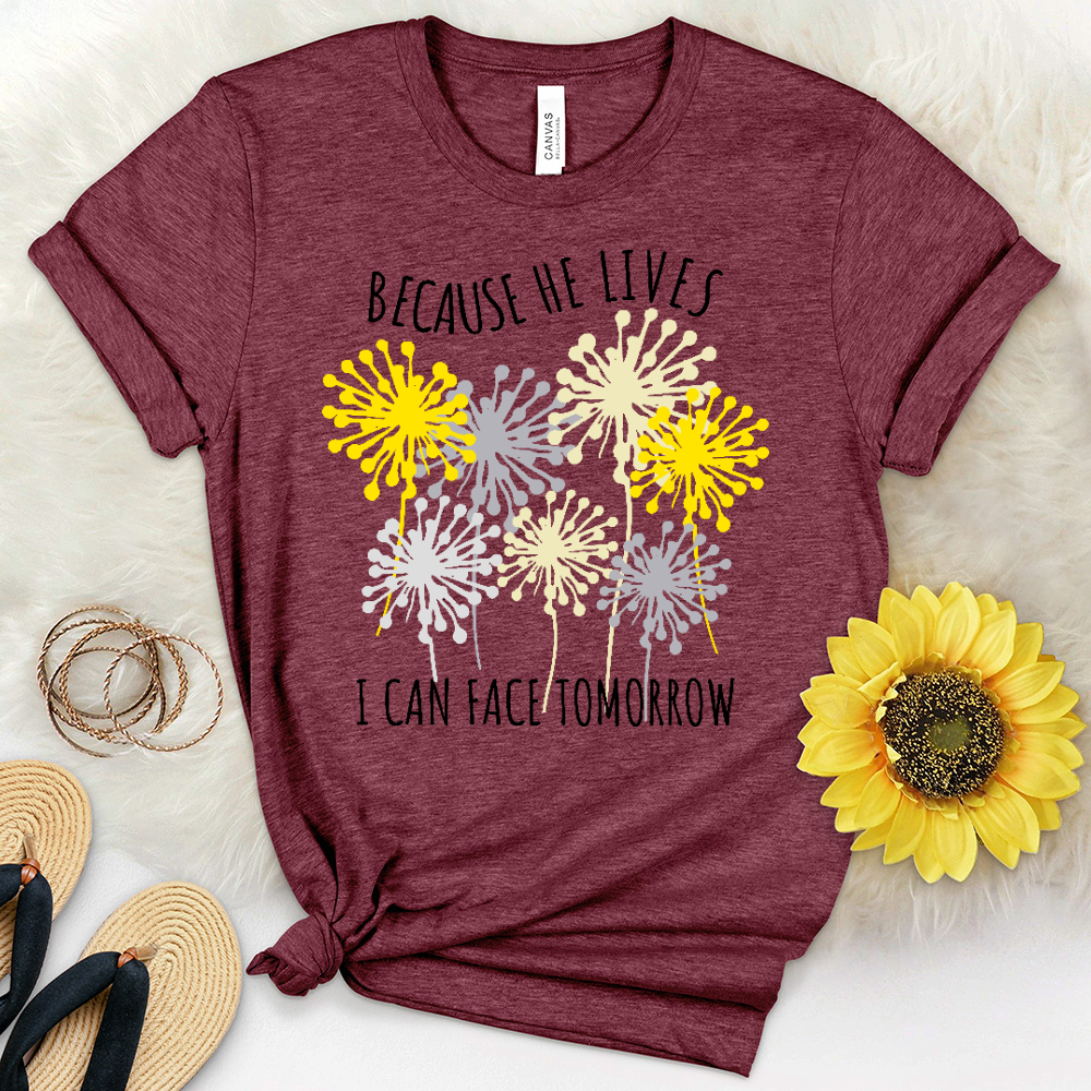 Because He Lives Dandelion Garden Heathered Tee