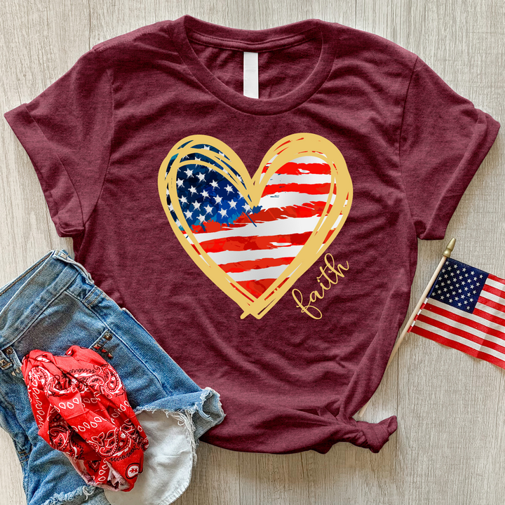 Usa Flag Heart Heathered Tee