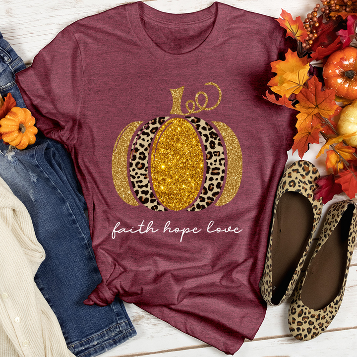 Faith Hope Love Leopard Pumpkin Heathered Tee