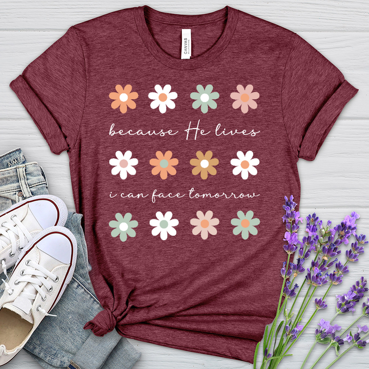 Because He Lives Boho Flowers Heathered Tee