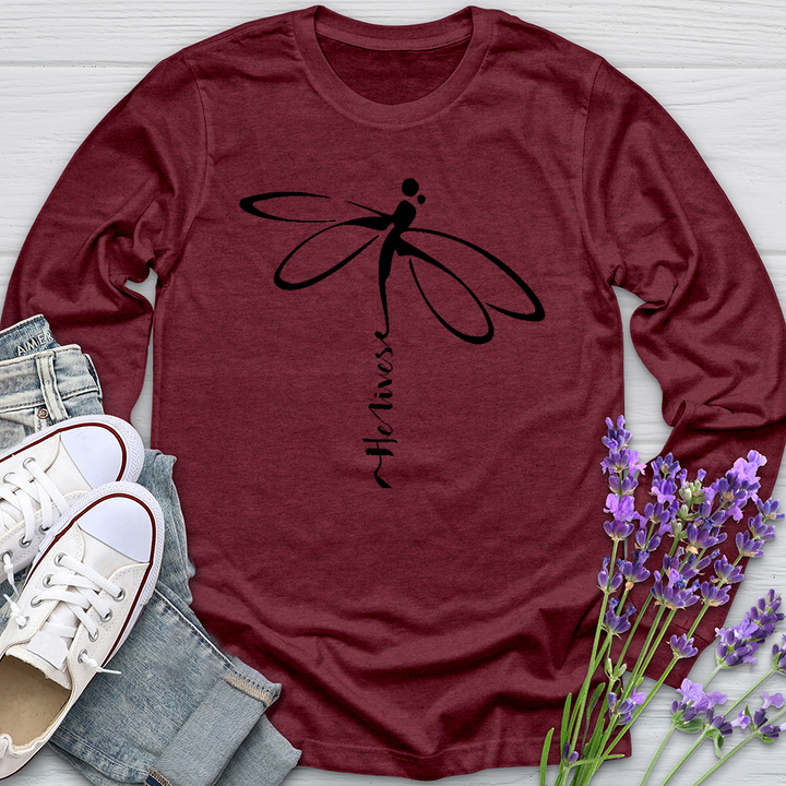 He Lives Dragonfly Long Sleeve Tee