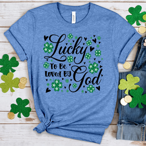 Lucky To Be Loved By God Heathered Tee